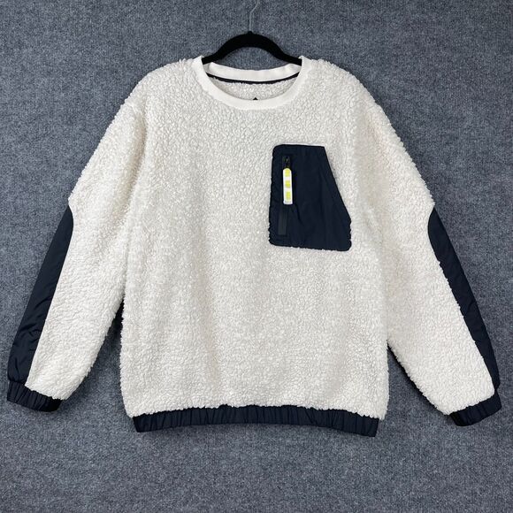 UGG Women's Niko Sherpa Sweatshirt Medium Cream Black Cozy Pullover Crewneck - Picture 3 of 12